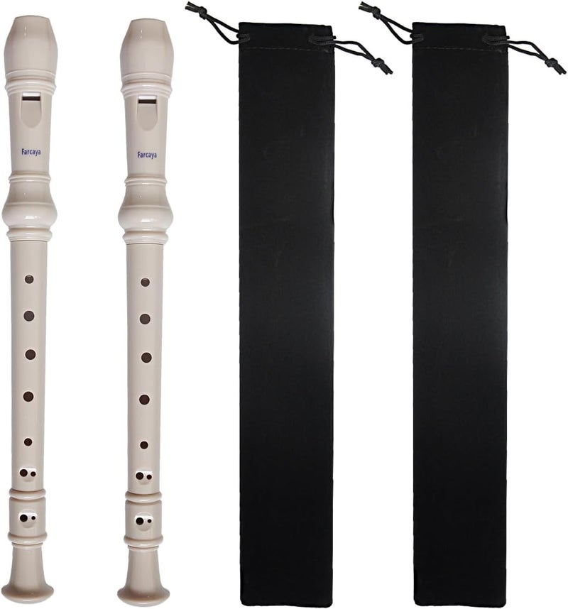 Farcaya 2-Piece Soprano Recorder Instrument for Beginners German Style C Key 8 Hole Descant with Clean Rods 2 Storage Cases (White+White) - Image 1